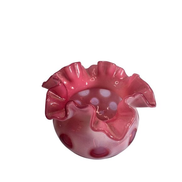 Fenton Cranberry Opalescent Hobnail Ruffled Vase 3 3/4" tall - Picture 6 of 6